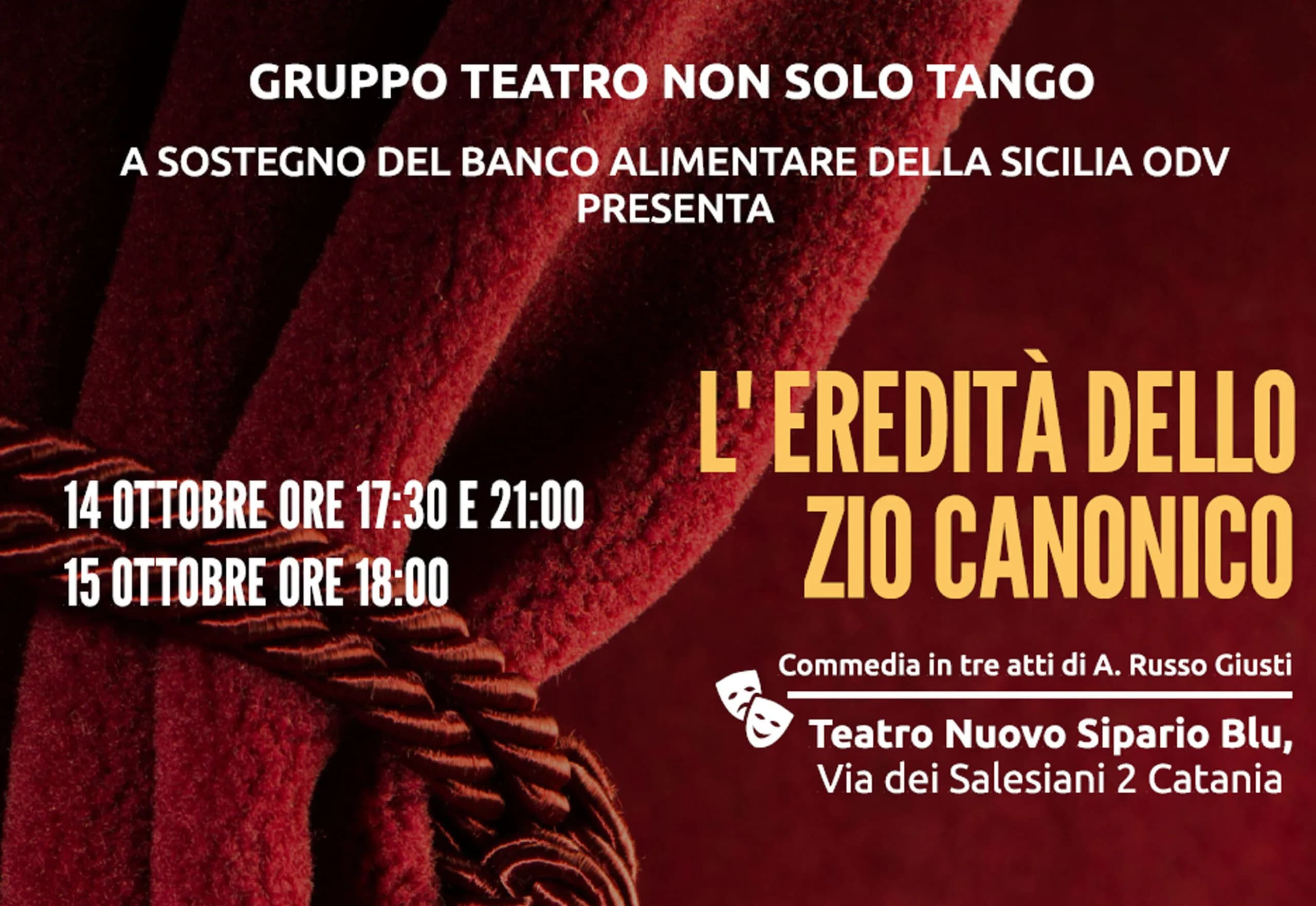 L’Eredità dello zio canonico, lo spettacolo per il Banco Alimentare della Sicilia