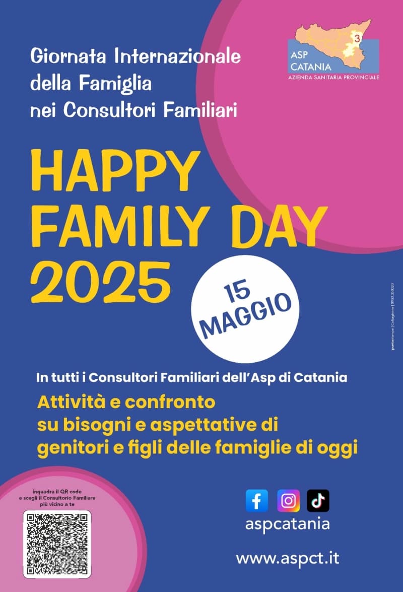 Torna “Happy Family Day”: Open Day nei Consultori Familiari dell’Asp di Catania per la Giornata Internazionale della Famiglia