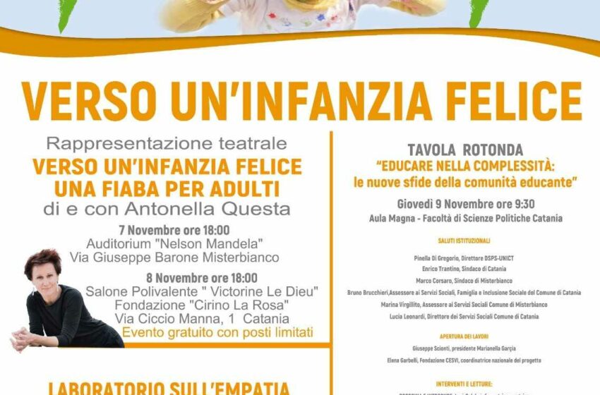  A Catania e Misterbianco tre giornate dedicate all’“Infanzia Felice”